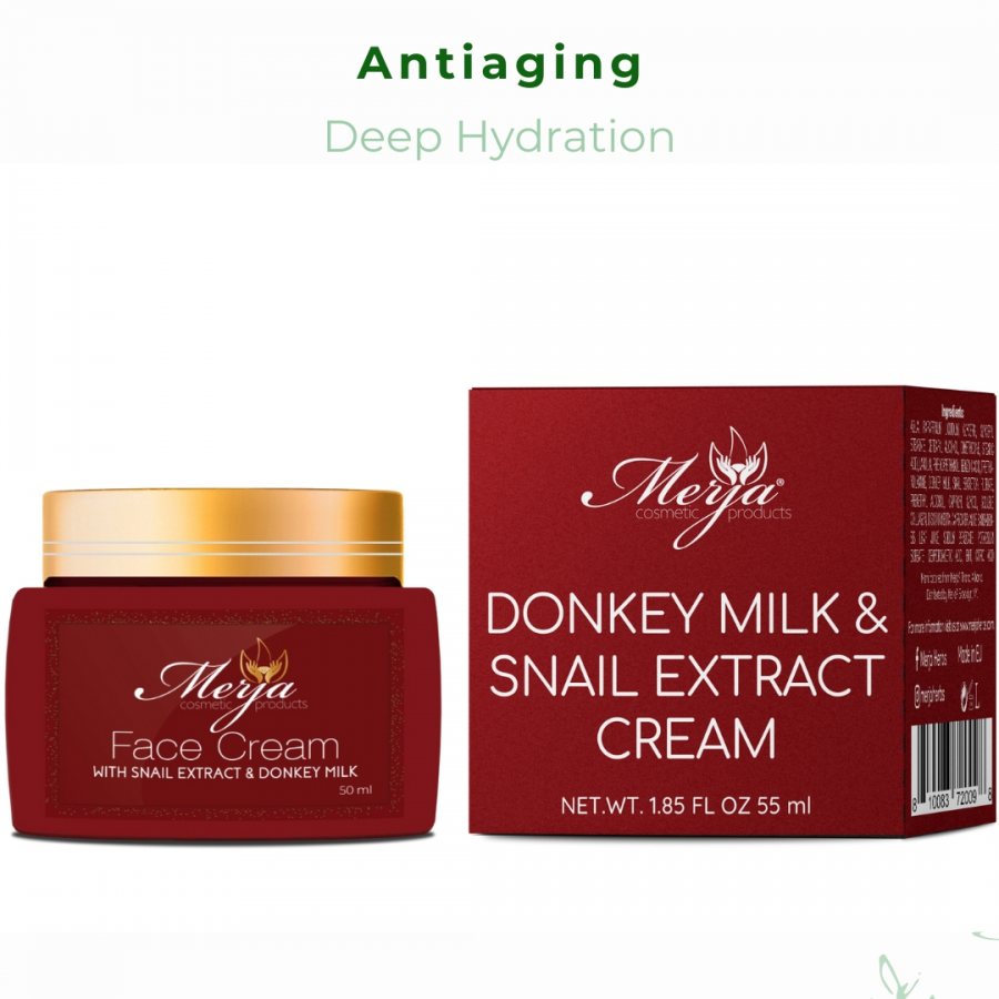 Anti aging Face Cream with Donkey Milk and Snail Extract, Aloe & Collagen - Day and Night Use - Anti-wrinkle & Tone refining - Enhances Skin Tone & Elasticity