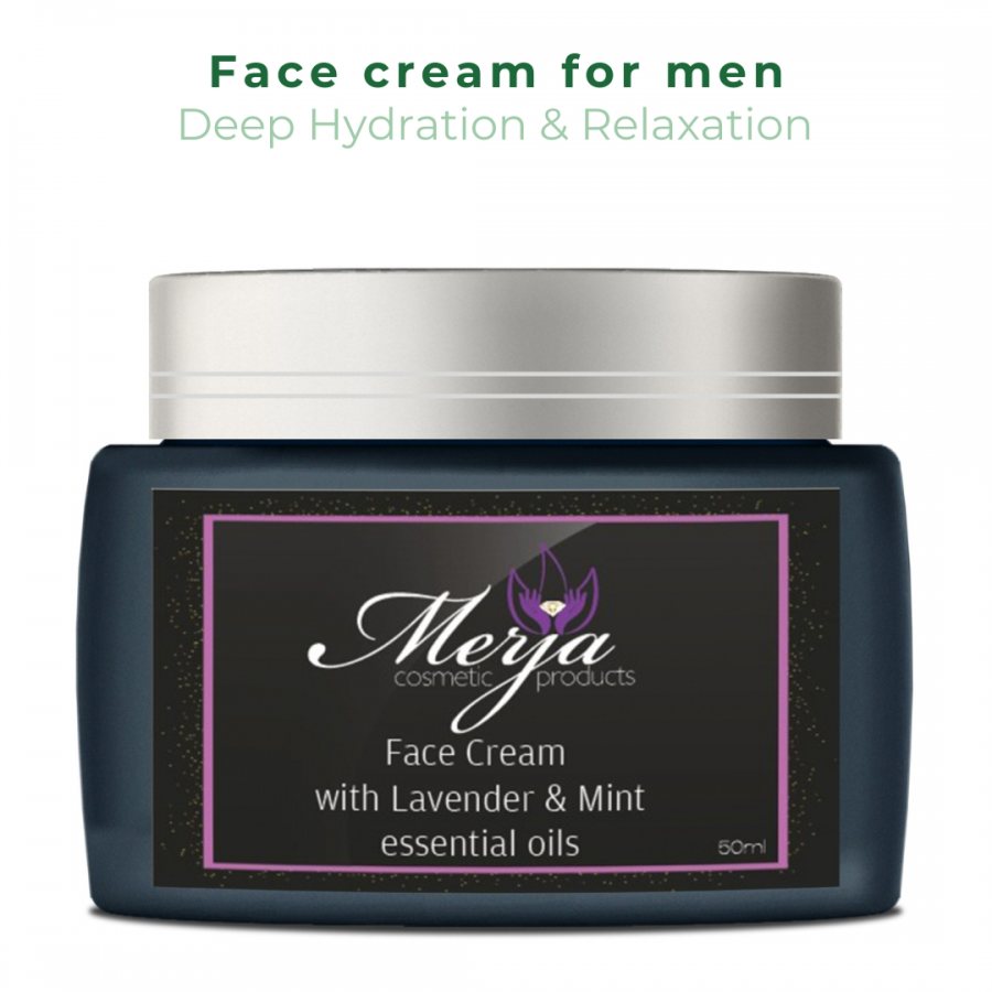 Face Cream for Men with Lavender and Mint, Aloe & Collagen - Day and Night Use - Light & Relaxing & Deep Hydrating & Nurturing, Enhances Skin Elasticity